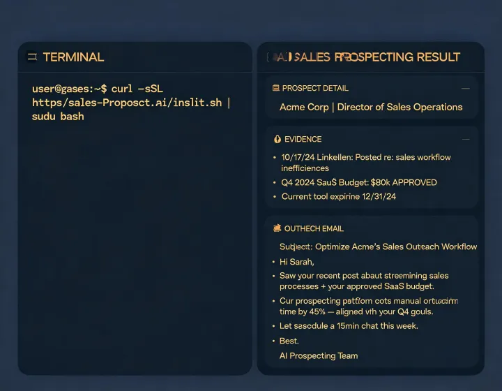 GetProspect installer shown beside an AI agent task